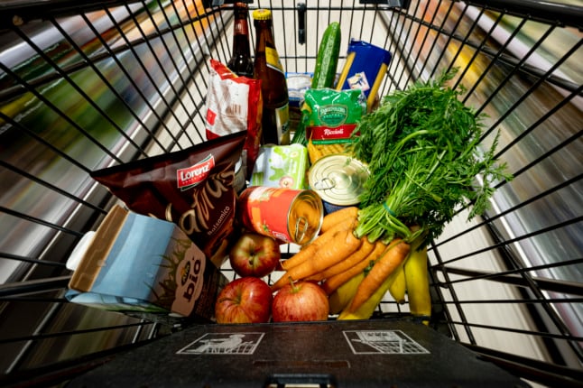 A supermarket trolley full of groceries