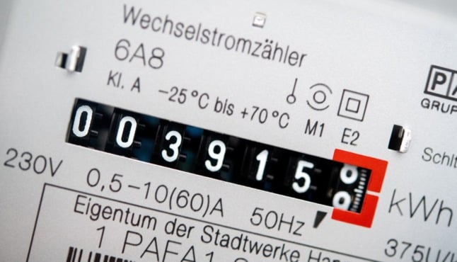 An electricity meter shows energy consumption in a German household. 