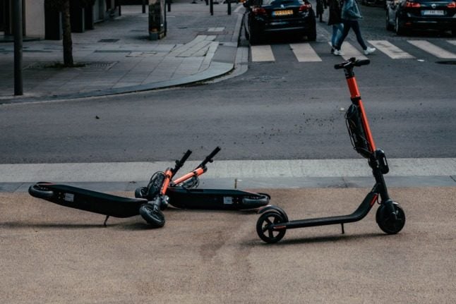 Have new rules had an impact on the number of accidents involving scooters in Oslo. Pictured it two e-scooters parked outside a 