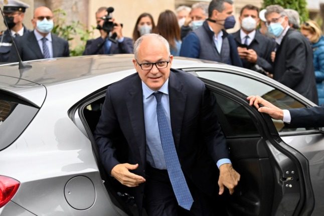 Rome's newly-elected mayor Roberto Gualtieri arrives at Rome's City Hall for a handover ceremony with outgoing mayor Virginia Raggi on October 21, 2021. 