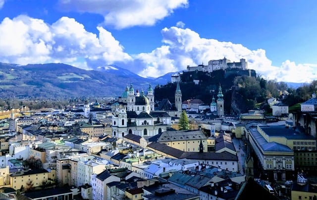 Salzburg and mountains in winter