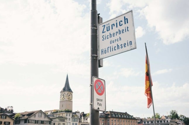 A sign in the Swiss city of Zurich which says 