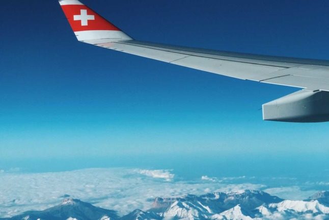 A Swiss airlines flight over the Swiss Alps. Photo by Obed Tewes on Unsplash