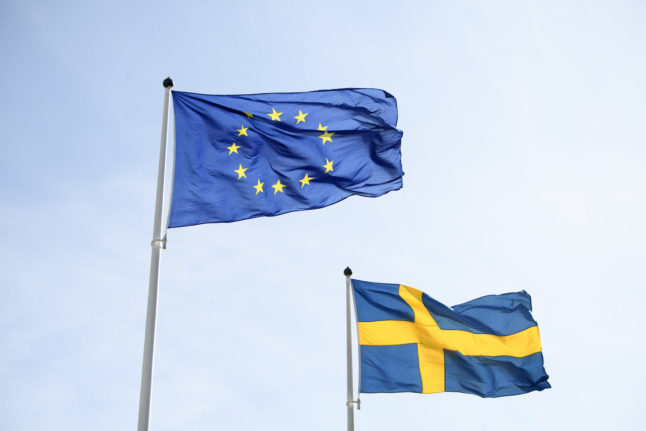 Swedish flag and EU flag