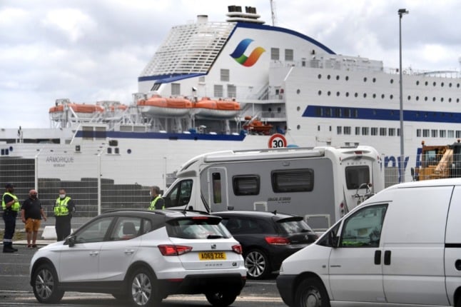 British cars queue for the ferry in France