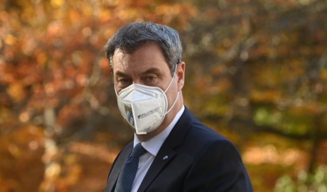 Bavaria's Minister-President Markus Söder wearing a face mask.