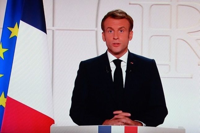 Emmanuel Macron making his TV address to the nation on Tuesday. 