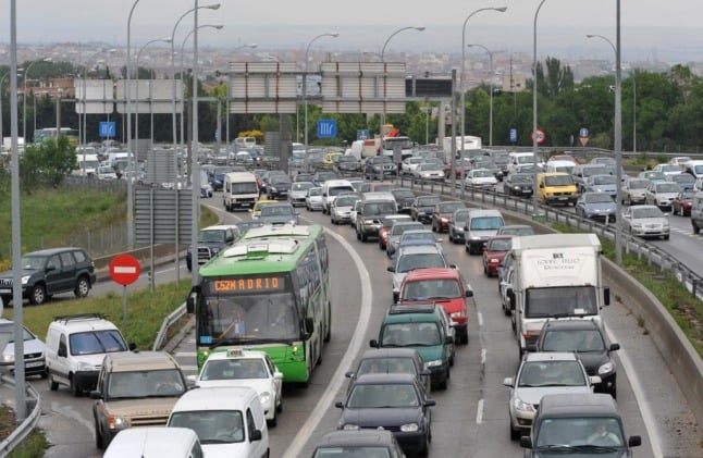 Traffic on a motorway in Madrid, Spain.