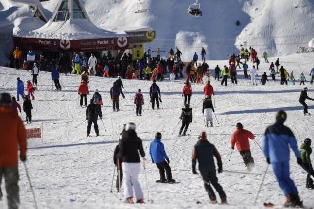 Skiers at a French Alpine resort