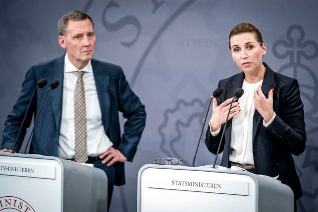 Prime Minister Mette Frederiksen and Justice Minister Nick Hækkerup address media on November 3rd 2021 over the government's deleted texts related to the 2020 decision to cull fur farm mink. 