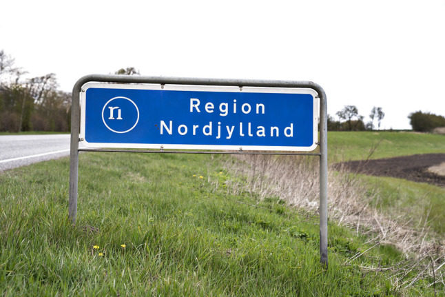 A sign in Denmark's North Jutland (Nordjylland) region. But what's a region and what's municipality (kommune)?
