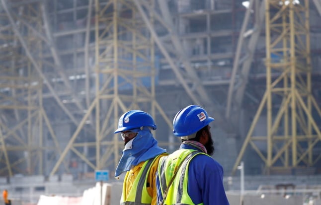 Workers during construction of the Lusail 2022 World Cup stadium in December 2019. Football federations in Nordic countries led by Denmark have spoken out against Qatar's hosting of the event.