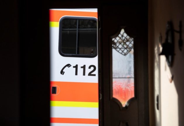 The 112 emergency number on an ambulance.