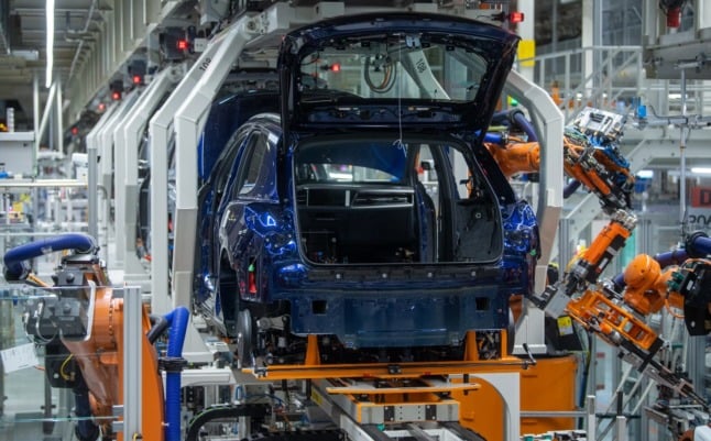 A car on the production line at the Volkswagen plant in Zwickau.