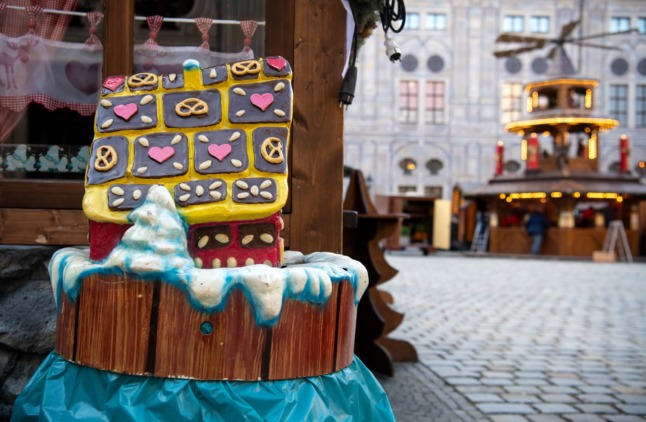 Closed Christmas market stalls in Munich. 