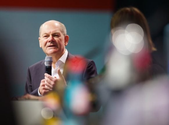 Soon-to-be German Chancellor Olaf Scholz speaks at a recent SPD youth wing event.