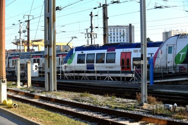 Stationary French Transilien regional railway network trains