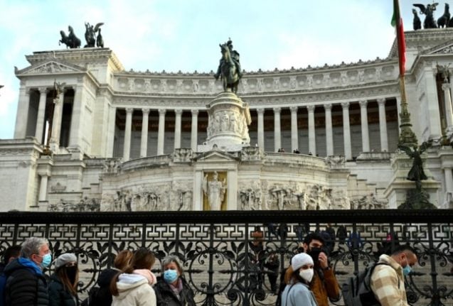 Visitors at the entrance to the Altare della Patria monument in Rome