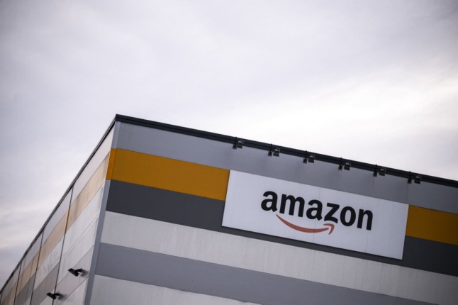 Amazon's logo on the company's premises in Brandizzo, near Turin.
