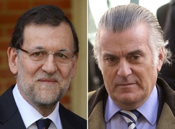 A combination of two file pictures shows Spain's Prime Minister Mariano Rajoy at the Moncloa palace in Madrid on April 16, 2013 and Former PP (Popular Party)'s treasurer Luis Barcenas leaving the anti-corruption prosecuting office in Madrid on February 6, 2013. Former Spanish Prime Minister Mariano Rajoy appears before parliamentary committee over alleged espionage case (Kitchen case) on December 13, 2021. Pierre-Philippe MARCOU / AFP