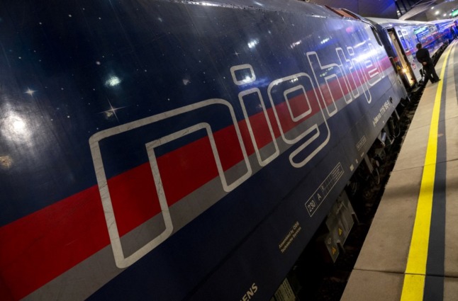 The first Nightjet Train between Vienna and Paris is pictured before departure at the Central Station in Vienna, Austria. Covid-19 restrictions prevented passengers from boarding.