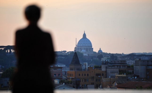 A view over the city of Rome at sunset.