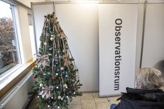 Christmas decorations at a Danish Covid-19 vaccination centre.