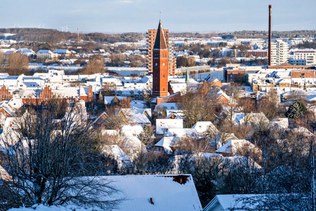 Danish city Aalborg under a layer of snow on December 2nd 2021.