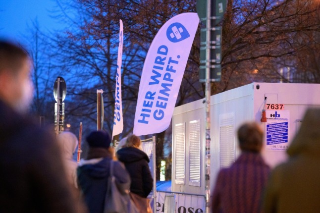 People queue for a vaccination in Hamburg. 