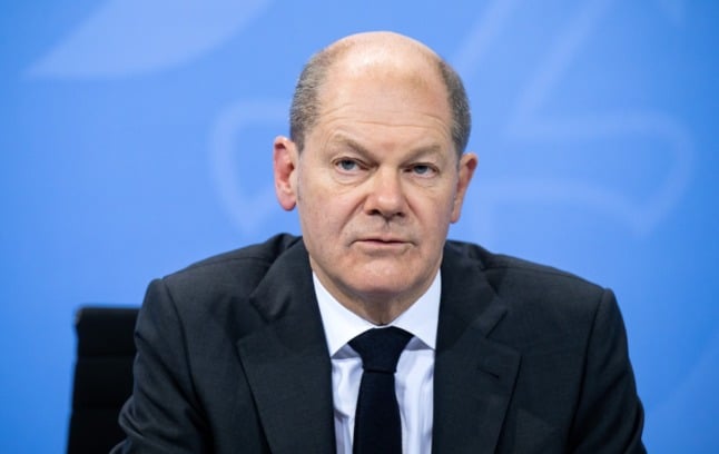 Chancellor Olaf Scholz speaks after the meeting on Tuesday.