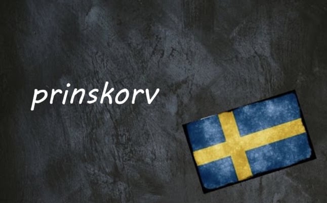 the word prinskorv on a black background next to a swedish flag