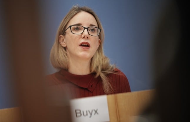 Alena Buyx, Chair of the German Ethics Council, takes part in a press conference on 