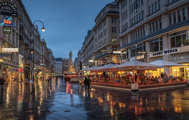 Vienna on rainy evening