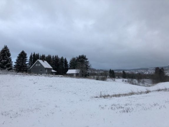 Pictured are snowy fields near Trondheim, central Norway 