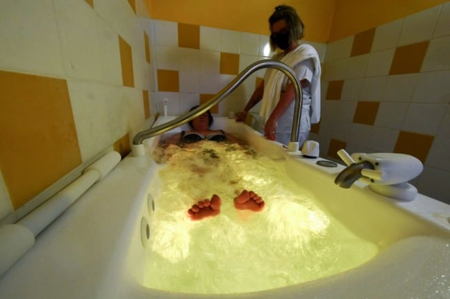 A women receives a thermal bath treatment in France.