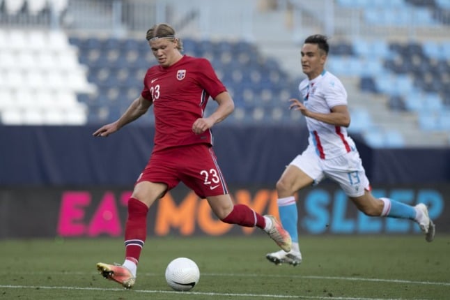 Erling Haaland in action for the Norwegian national team.