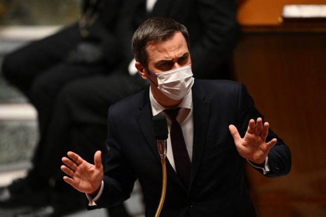 French Health Minister Olivier Veran addresses the French National Assembly.