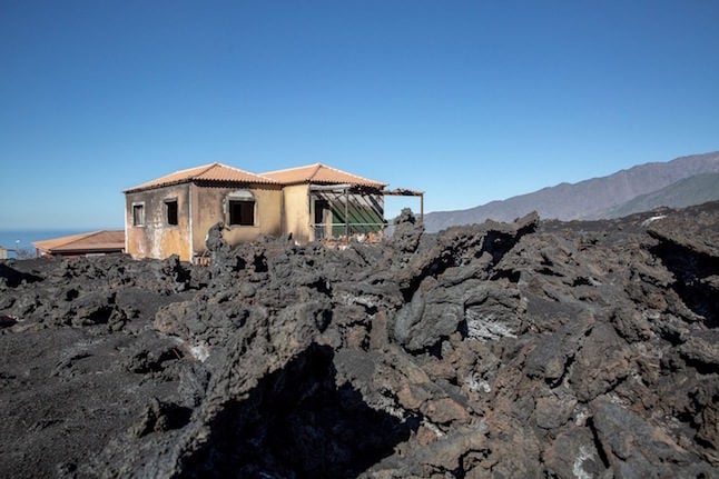 Ash damaged houses on La Palma