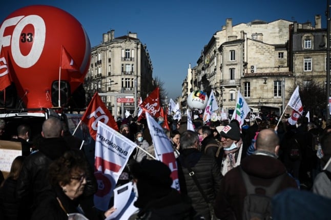 Teachers take part in a mass strike in France. 