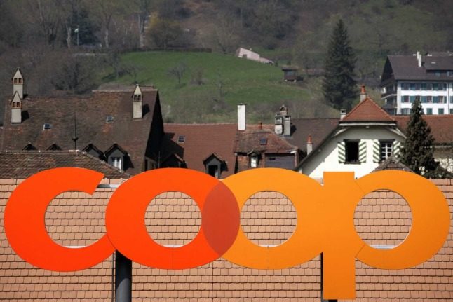 The logo of a Coop supermarket in Switzerland