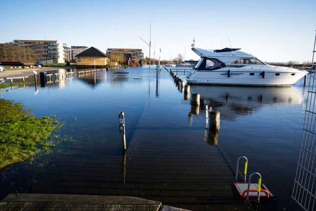 High water levels at the harbour in Randers on January 17th. High winds are likely to cause high water in other areas ofDenmark on January 20th. 