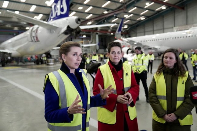 Danish Prime Minister Mette Frederiksen and other party leaders speak to media at Copenhagen Airport on January 20th.