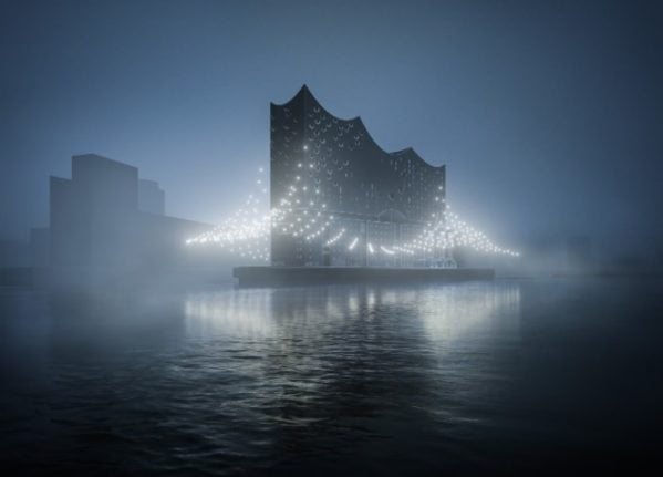 The Elbphilharmonie Hamburg commissioned the internationally renowned artist duo DRIFT from the Netherlands to create an extraordinary light-artwork for its 5th anniversary this month. Photo: dpa/Hamburg Marketing GmbH