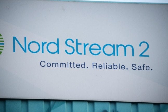 A sign for the Nord Stream II pipeline in Lubmin,