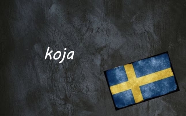 the word koja on a black background beside a swedish flag