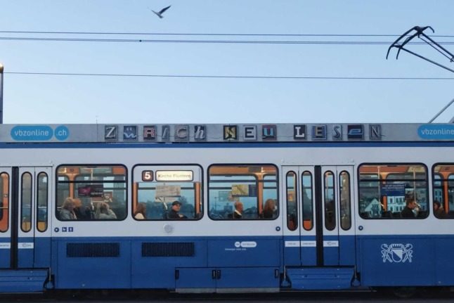 A tram in the Swiss city of Zurich