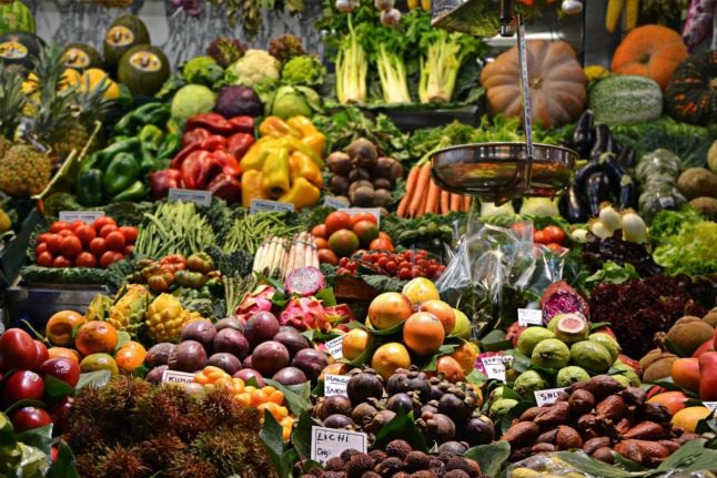 Fresh fruits and vegetables at an outdoor market