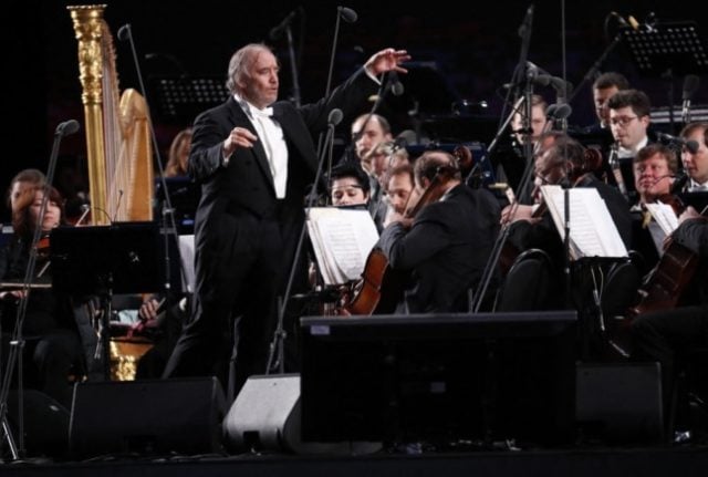 Russian conductor Valery Gergiev conducts at a concert in Moscow