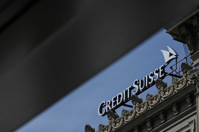 A Credit Suisse logo against a blue sky. Photo: SEBASTIEN BOZON / AFP