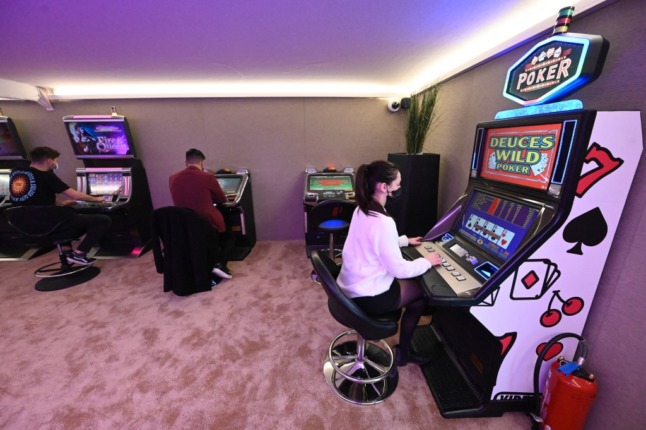 A view inside one of the tents in France's drive-through casino. 